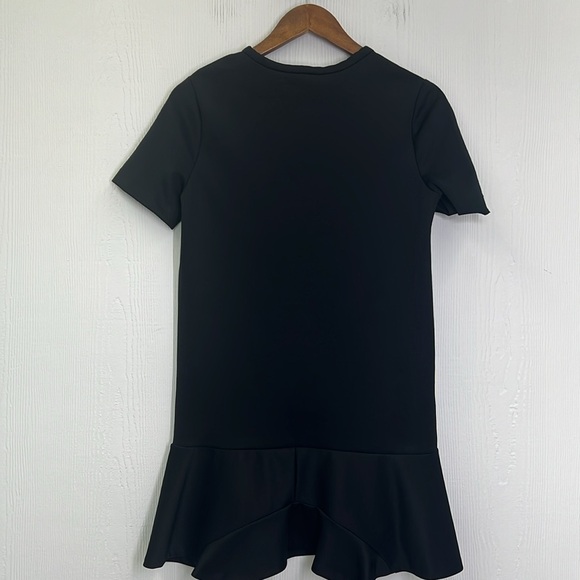 Zara - Black Short Sleeve Ruffle Lightweight  Crewneck Mini Dress Size Small - Picture 9 of 10